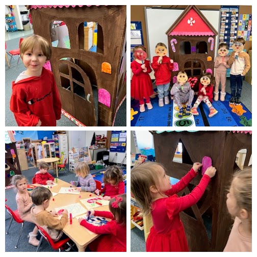 prek working on gingerbread house